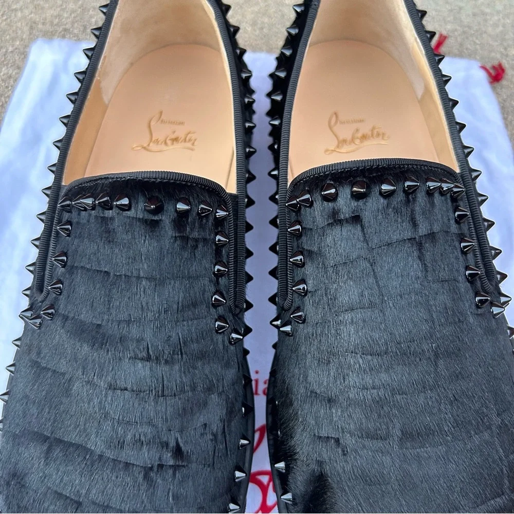 Christian Louboutin Men's Black Studded Slip-On Loafers